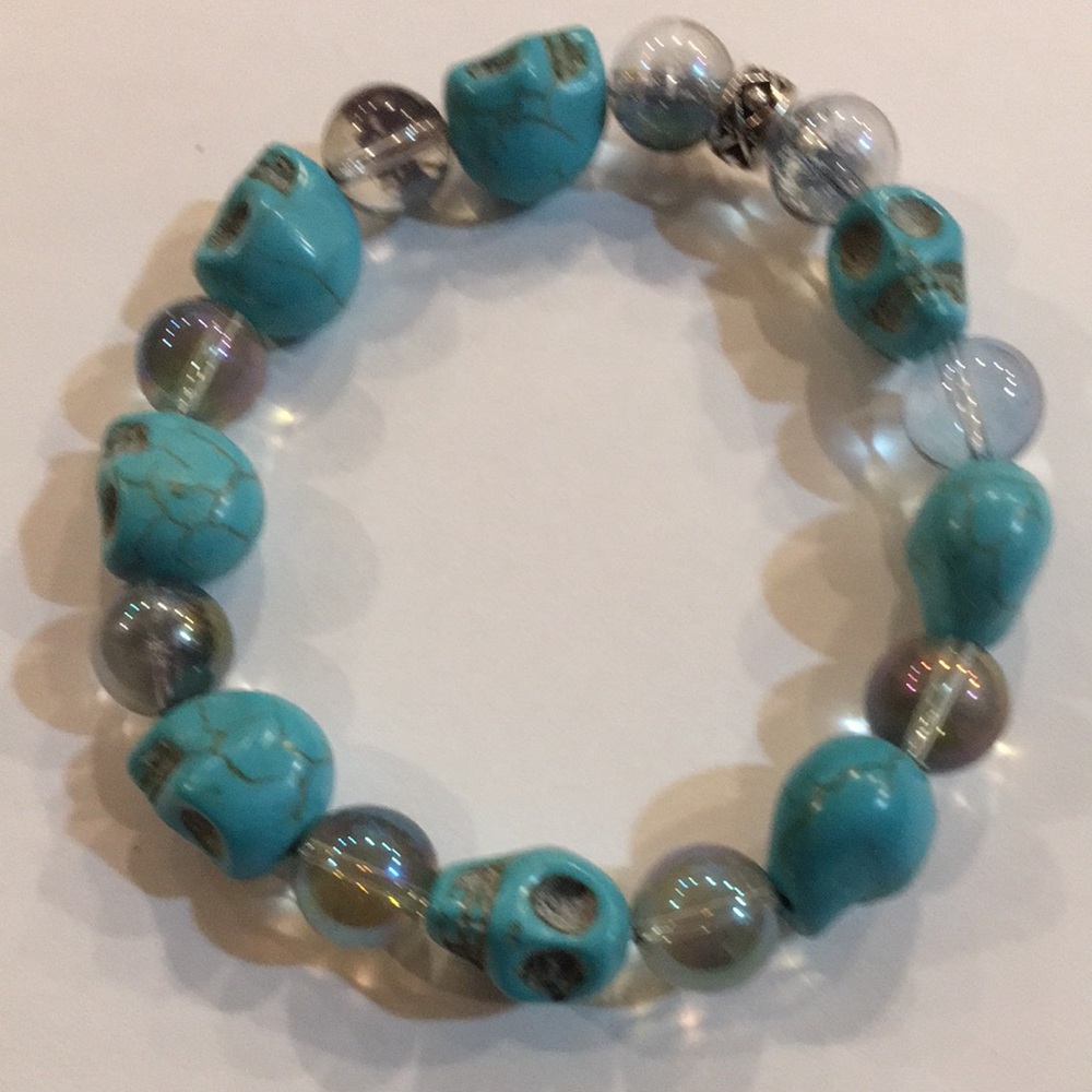 Blue Turquoise Stone Skulls and Mystic Blue Quartz Crystal Shaman Healer